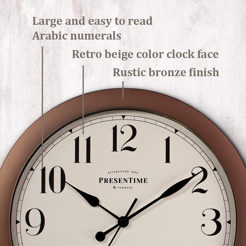 Presentime & Co 11.5" Farmhouse Antique Bronze/Rustic Round Decorative Wall Clock, Quartz Movement, Battery Operated, Rustic Bronze Finish - Image 3